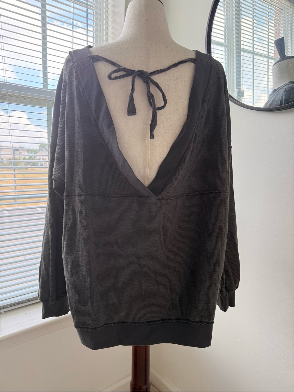 Free People Charcoal Gray Waffle-Knit Top - Picture 4 of 12